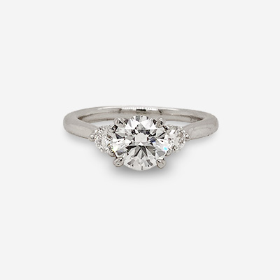 14KT White Gold Round Center Diamond Engagement Ring