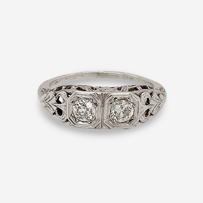 18KT White Gold Antique Two Euro Diamond Ring