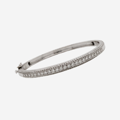 14KT White Gold Diamond Rope Edge Bangle