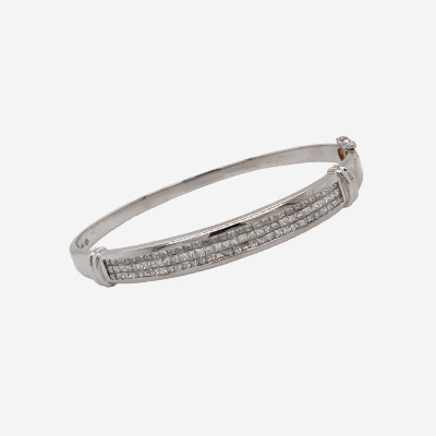 14KT White Gold Three Row Diamond Bangle