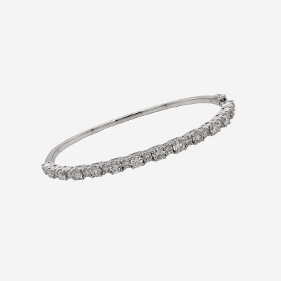 14KT White Gold Half Diamond Bangle