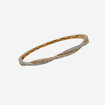 14KT Two-Toned Gold Diamond Twisted Bangle