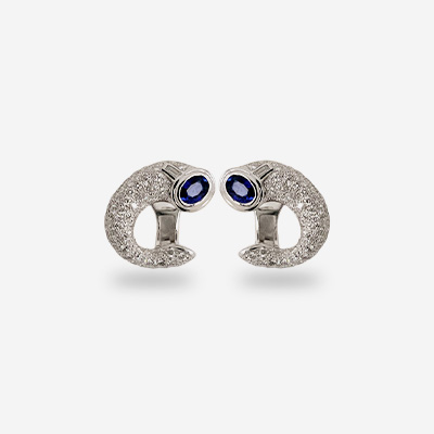 18KT White Gold Bezel Sapphire and Pave Diamond Earrings