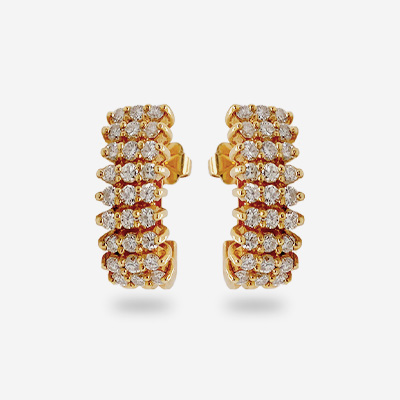 14KT Yellow Gold 3 Row Diamond Open Hoop Earrings