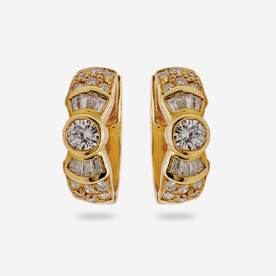 18KT Yellow Gold Bezel Diamond Hoop Earrings