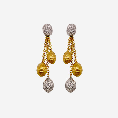 18KT White and Yellow Gold Pave Diamond Dangle Earrings