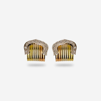 18KT Tri-Colored Gold Diamond Buckle Earrings