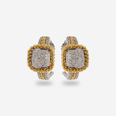 14KT Two-Toned Pave Diamond Earrings