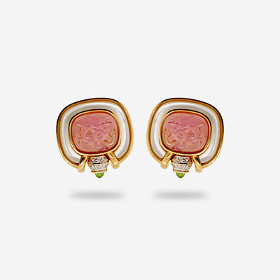18KT Yellow Gold Pink Tourmaline and Diamond Earrings