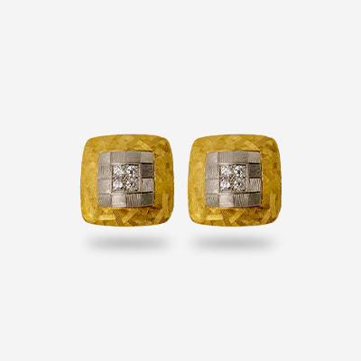Platinum and 18KT Yellow Gold Diamond Square Earrings