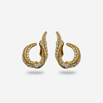 18KT Yellow Gold Diamond Designer Swirl Earrings