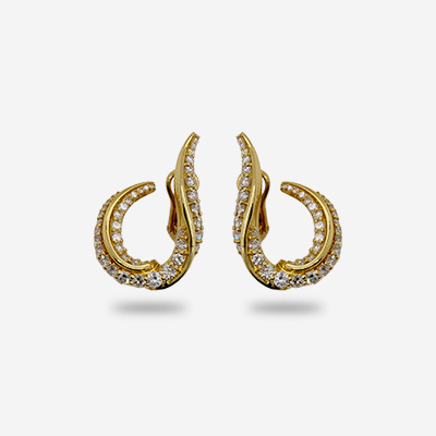 18KT Yellow Gold Diamond Designer Swirl Earrings