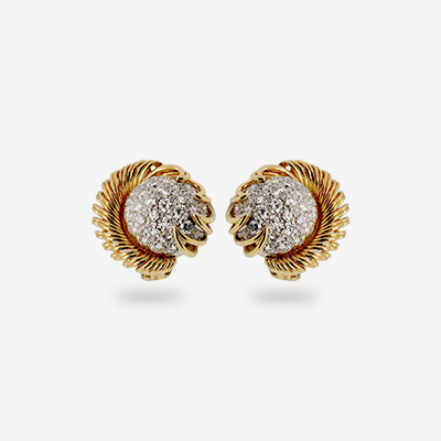 18KT Yellow Gold Pave Diamond Cluster Earrings