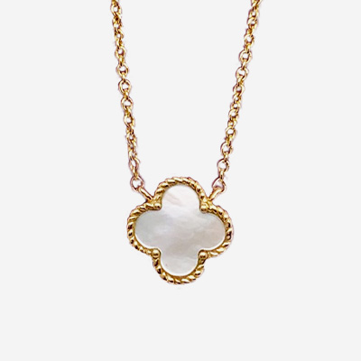 14KT Yellow Gold Mother of Pearl Clover Chain Necklace