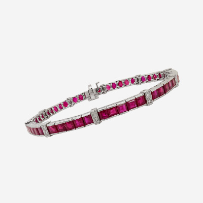 Platinum Square Ruby and Diamond Bracelet