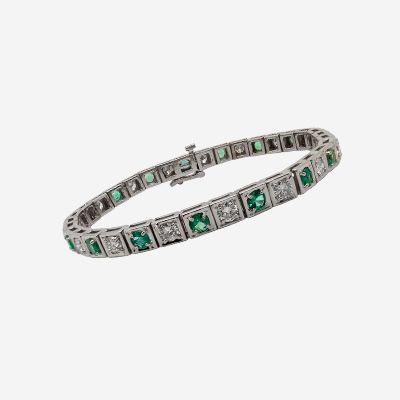 18KT Yellow Gold Rhodiumed Emerald and Diamond Bracelet