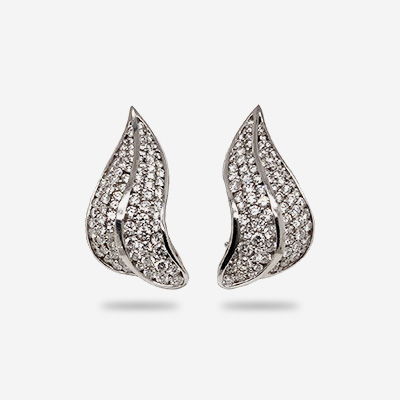 18KT White Gold Diamond Pave Leaf Earrings