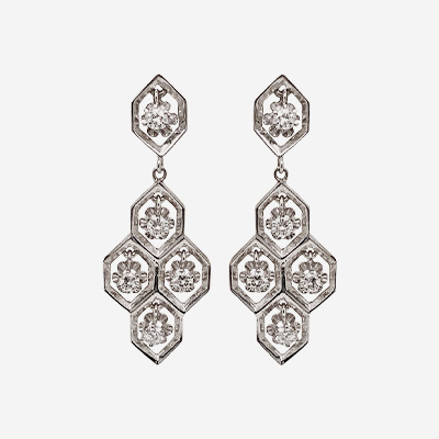 14KT White Gold Five Diamond Dangle Earrings