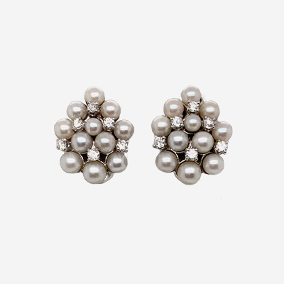 14KT White Gold Pearl and Diamond Clip-On Earrings