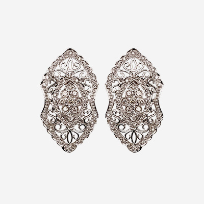 14KT White Gold Diamond Filigree Earrings