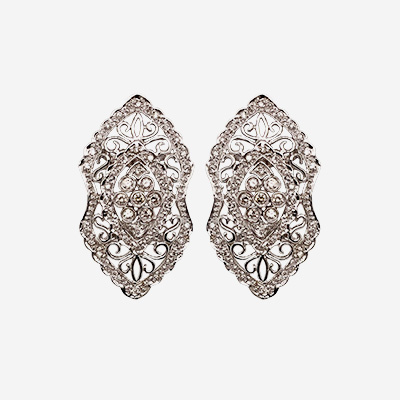 14KT White Gold Diamond Filigree Earrings
