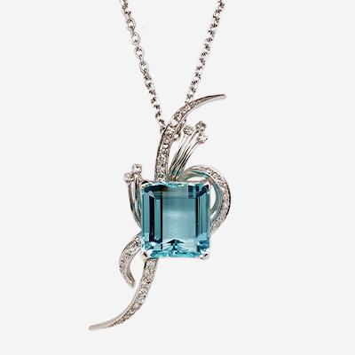 14KT White Gold Aquamarine and Diamond Pendant