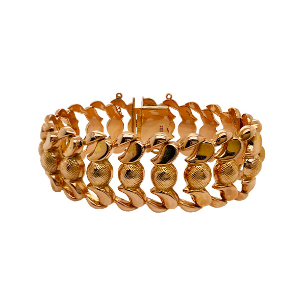 18KT Yellow Gold Wide Textured Bracelet E.B. Horn Jewelers SKU