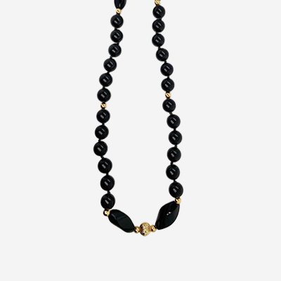 14KT Yellow Gold Onyx Beaded Necklace