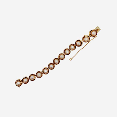 14KT Yellow Gold Pearl and Garnet Bracelet