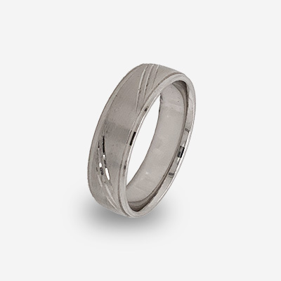 14KT White Gold Lined Design Wedding Band