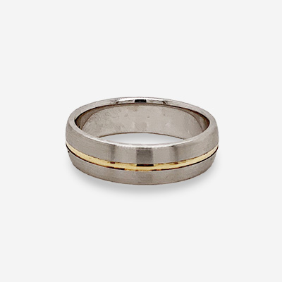 14KT White and Yellow Gold Brushed Wedding Band