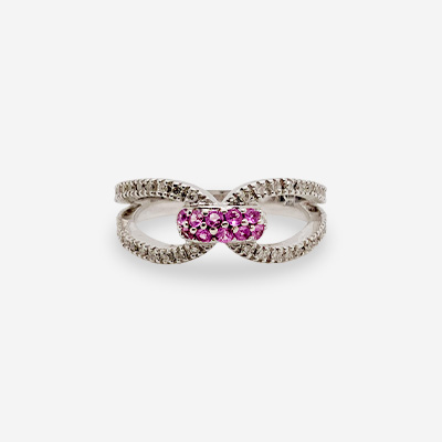 14KT White Gold Pink Sapphire and Diamond Ring