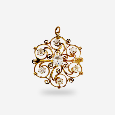 14KT Yellow Gold Diamond Open Swirl Antique Pin