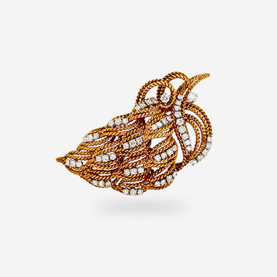 18KT Yellow Gold Diamond Leaf Pin