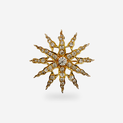 14KT Yellow Gold Diamond Antique Starburst Pin