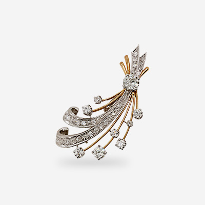 Platinum and Gold Diamond Antique Flower Pin