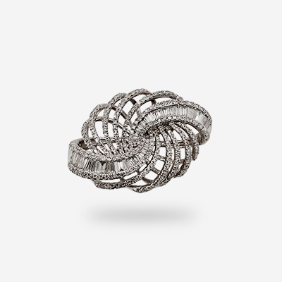 14KT White Gold Round and Baguette Diamond Pin