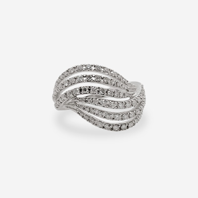 14KT White Gold Diamond Domed 6 Row Ring