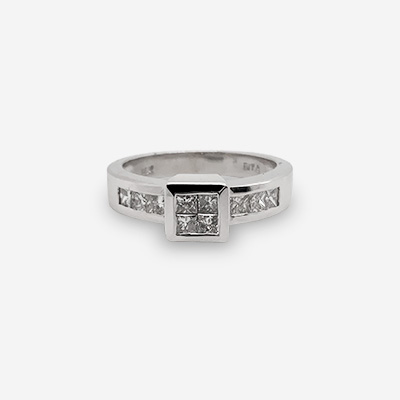 14KT White Gold Square Diamond Ring