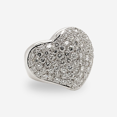 18Kt White Gold Pave-Set Diamond Heart Ring