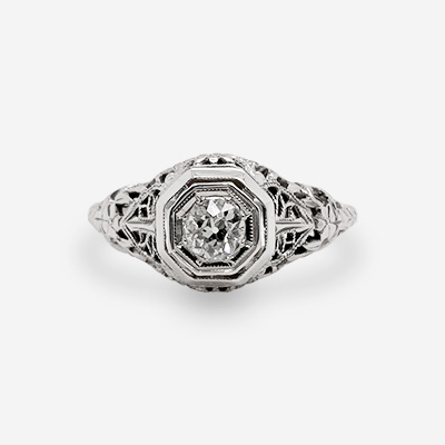 18KT White Gold Euro-Cut Antique Diamond Ring