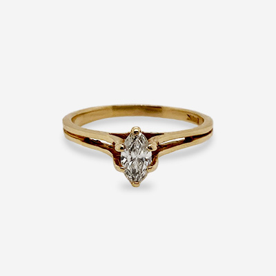 14KT Yellow Gold Marquise Diamond Solitaire Ring