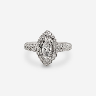 18KT White Gold Center Marquise Pave Set Diamond Ring