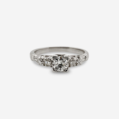 Platinum Euro-Cut Diamond Antique Ring