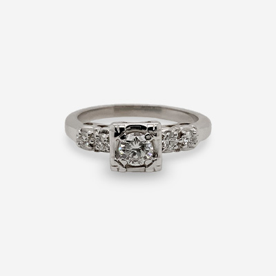 14KT White Gold Round Center Diamond Ring