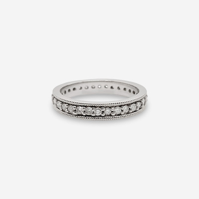 14KT White Gold Diamond Bead Edge Eternity Ring