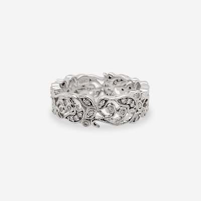 18Kt White Gold Diamond Leaf Swirl Eternity Band
