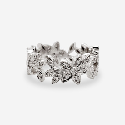 18KT White Gold Diamond Flower Wedding Band