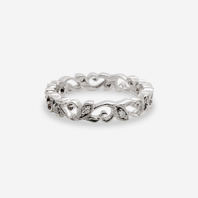 18KT White Gold Diamond Flower Eternity Band