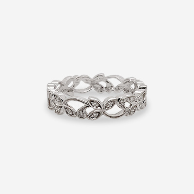 18KT White Gold Diamond Leaf Band